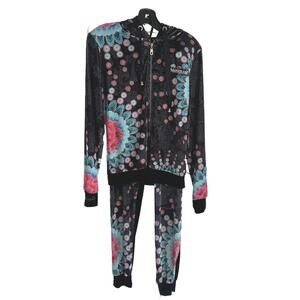 Desigual Women's Velvet Activewear Set Floral Patterned Hoodie and Pants - M